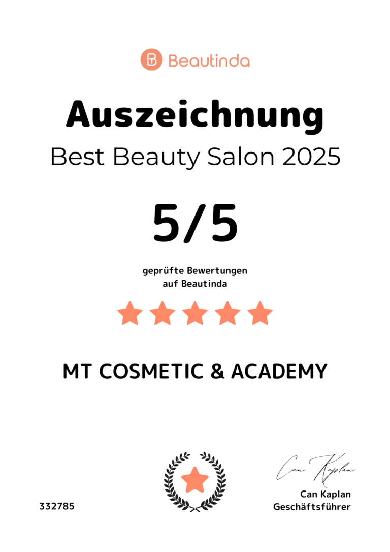 Auszeichnung als bestbewertetes Studio – MT Cosmetic